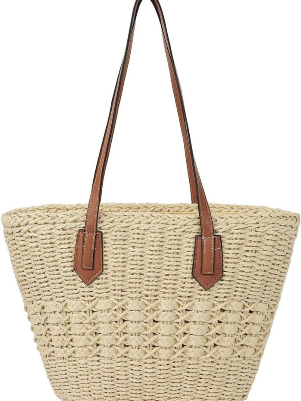 Large Woven Straw Shoulder Bag - Handmade Rattan Tote for Summer Beach Travel